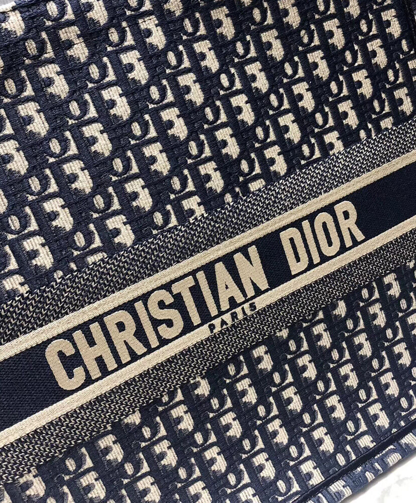 Christian Dior Book Tote Velvet Mizza Embroidery Canvas Dark Blue